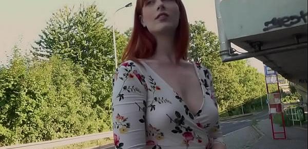  Pulled redhead doggystyled outdoor after riding cock